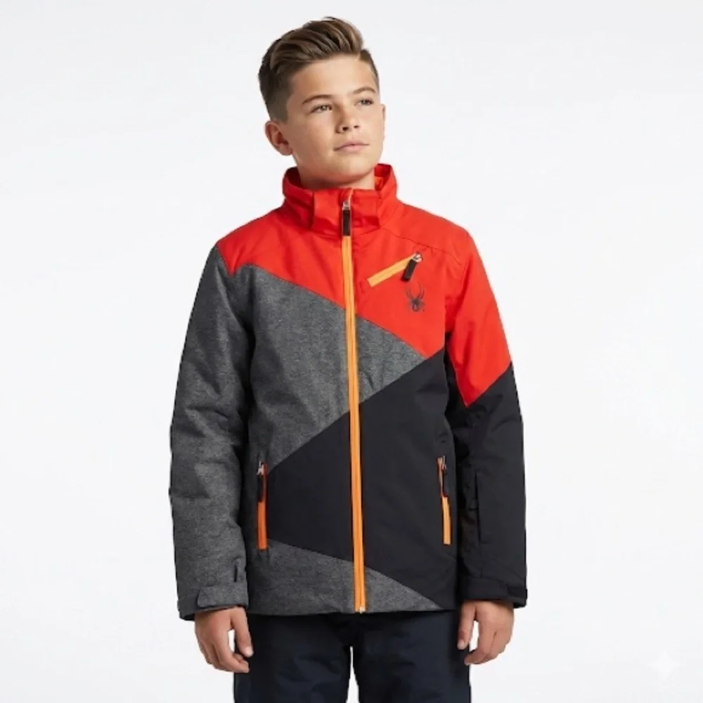 Spyder Kids' Vibrant Red and Charcoal Puffer Jacket